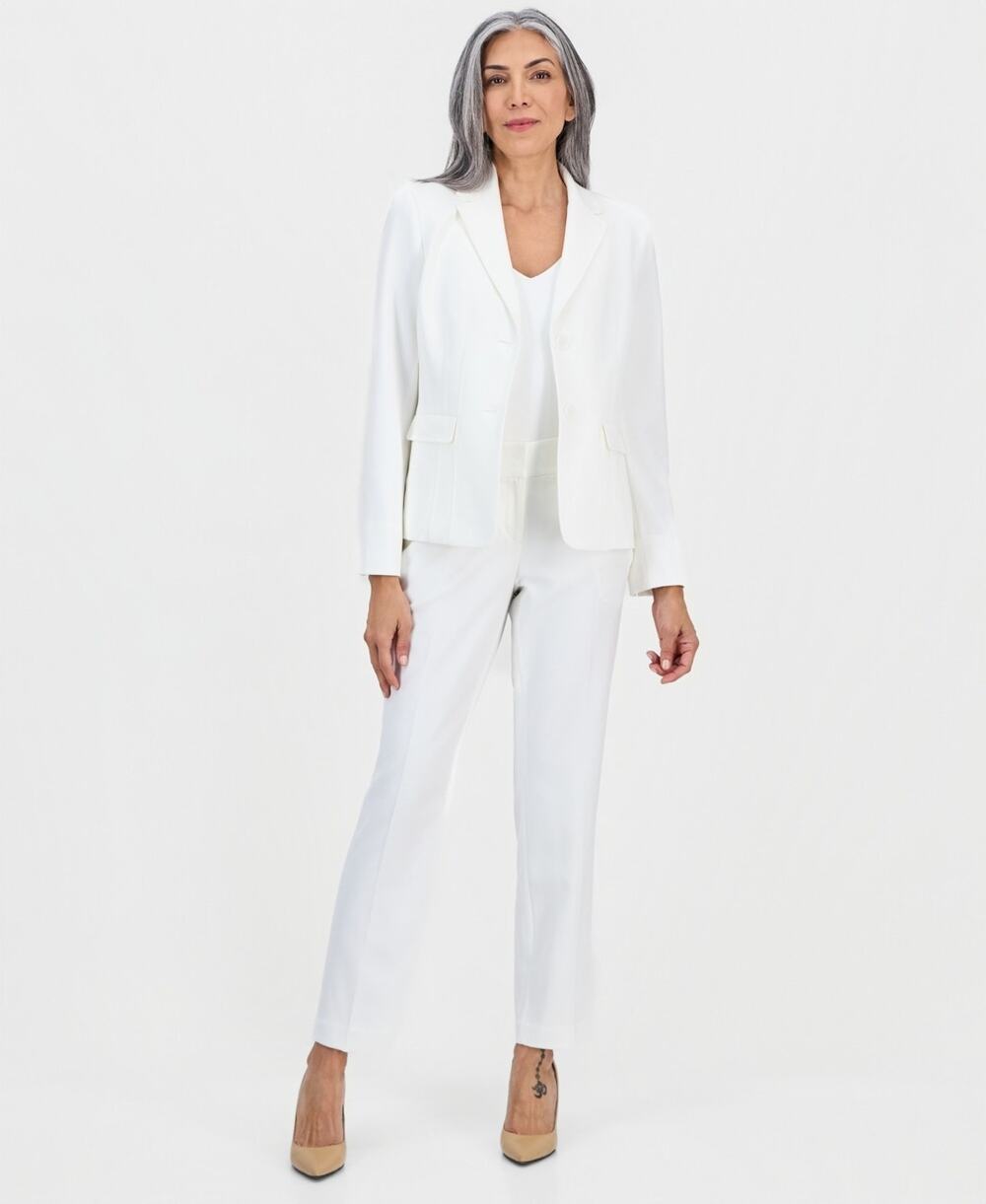 Le Suit Notch-Lapel Mid-Rise 2 Piece Pantsuit Vanilla Ice Size 14 3825 NEWDEFECT